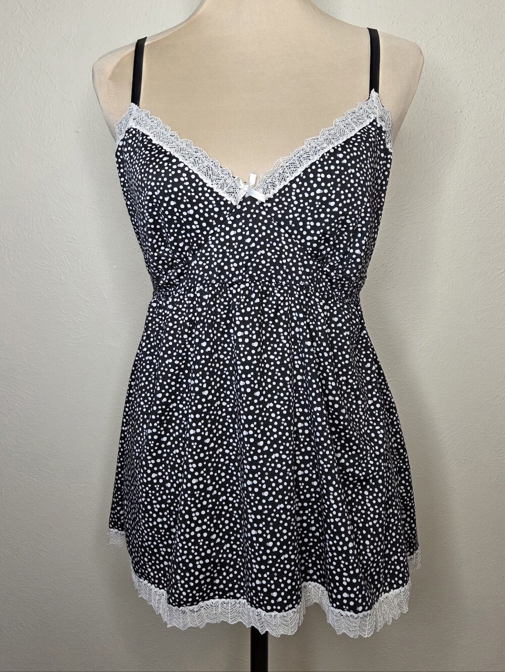 Plume Y2K Polka Dot Lace Trim Babydoll Cami Top XL Coquette Dollette